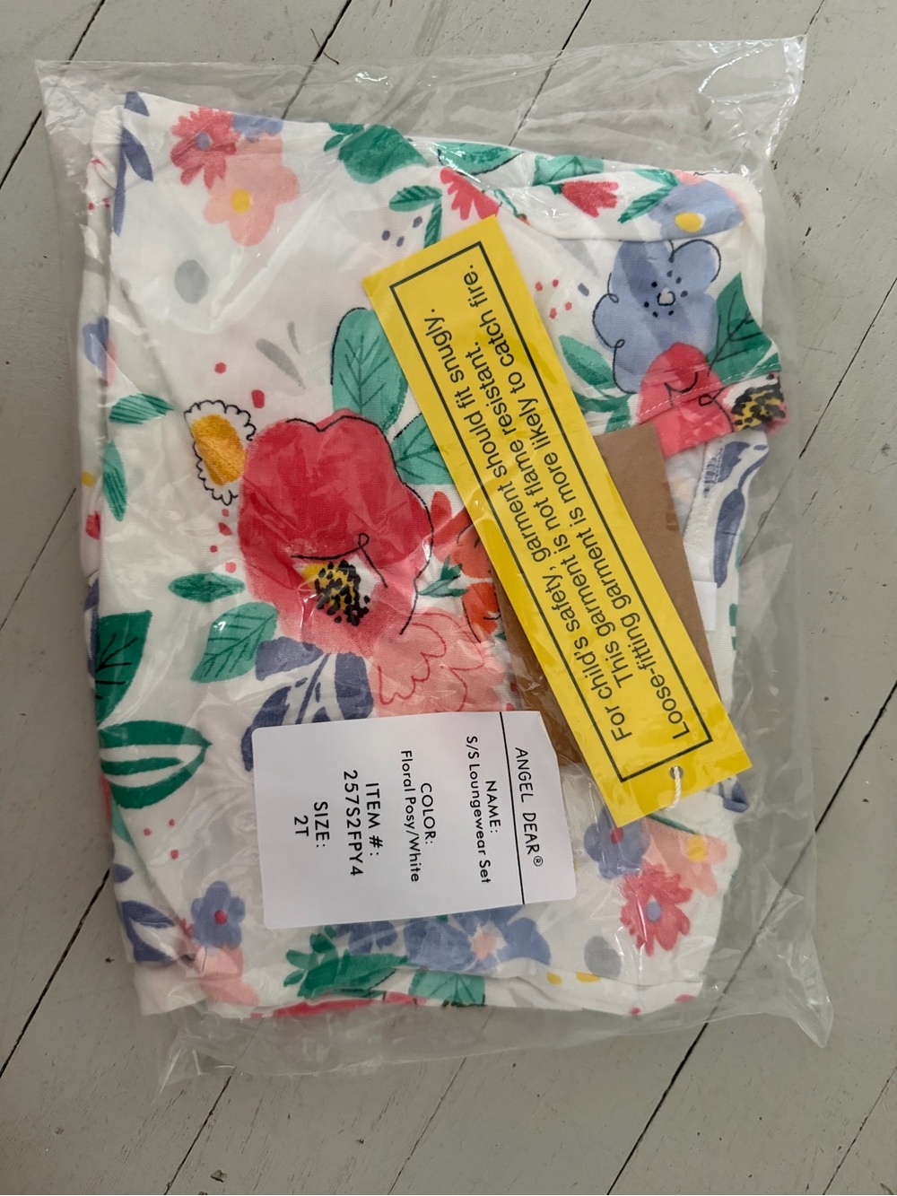 Angel Dear White Floral Toddler Pajama Set with Red & Green Accents